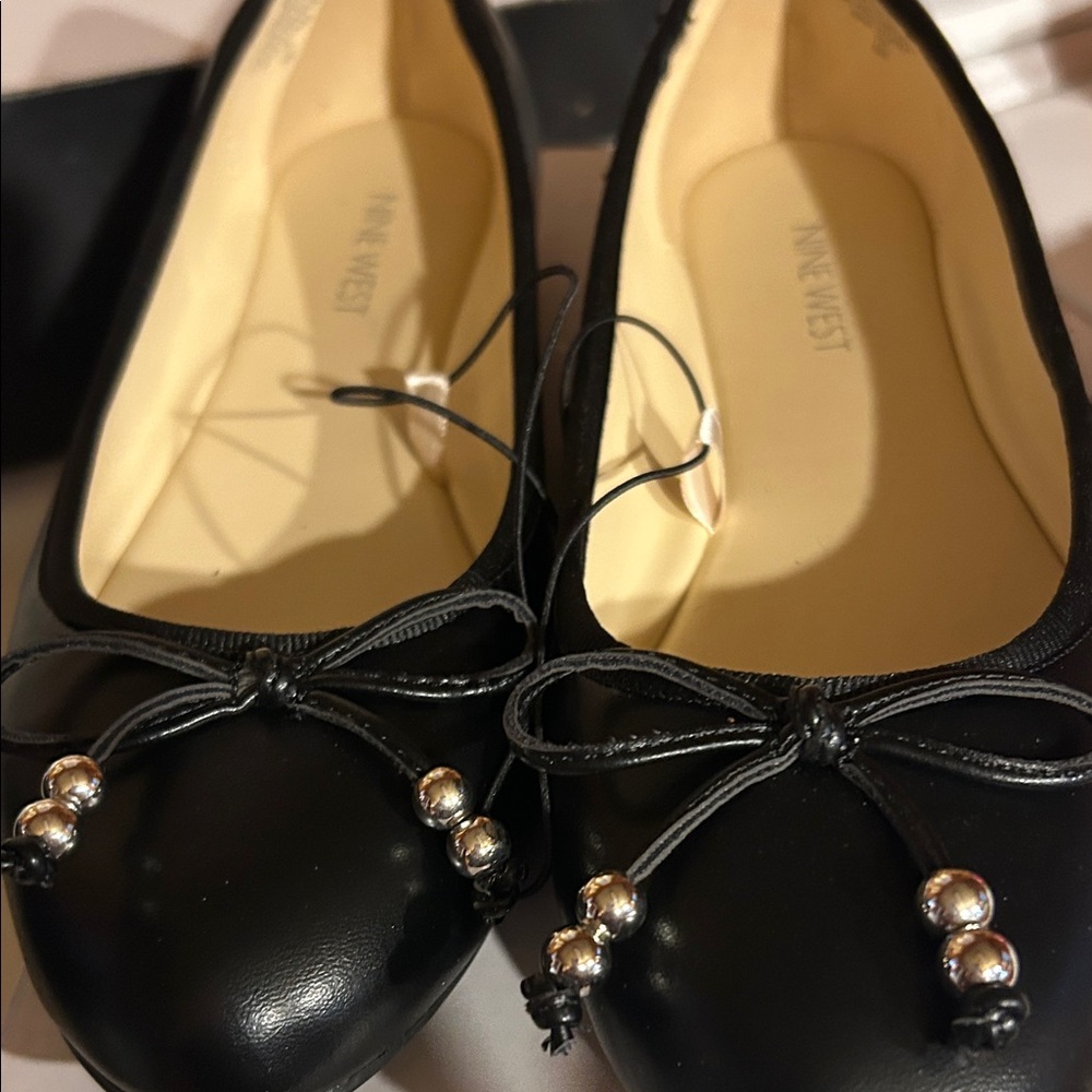 Nine West Black Flats with Silver Accents